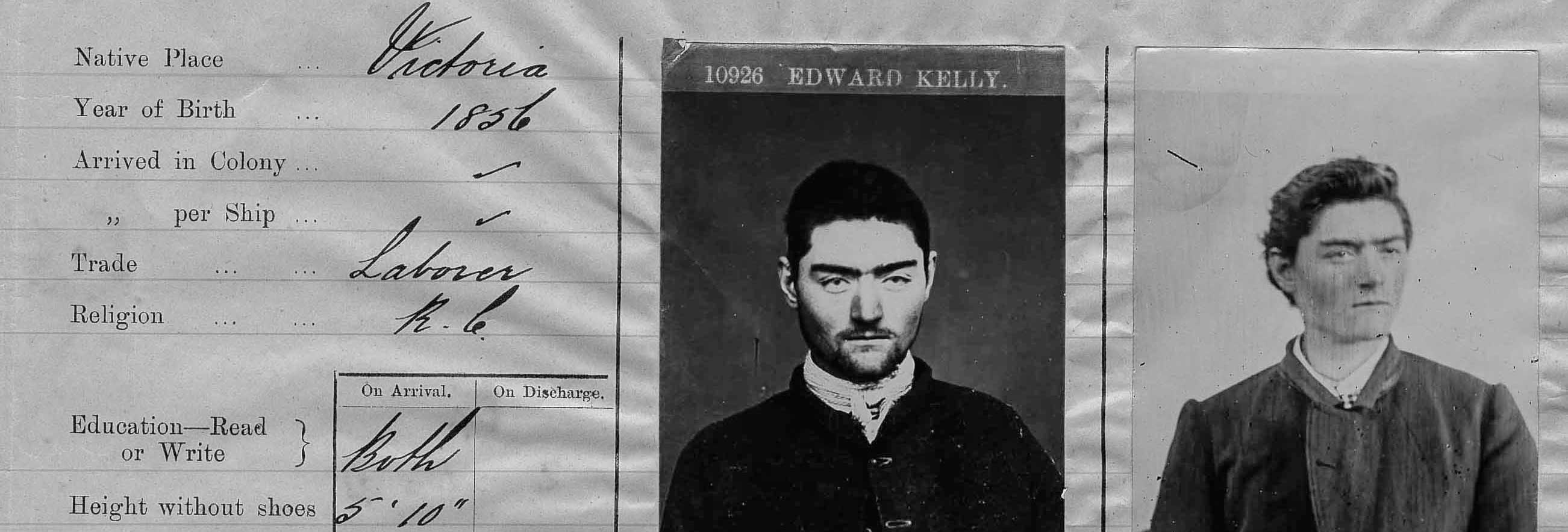 Black and white photo of Ned Kelly's criminal records