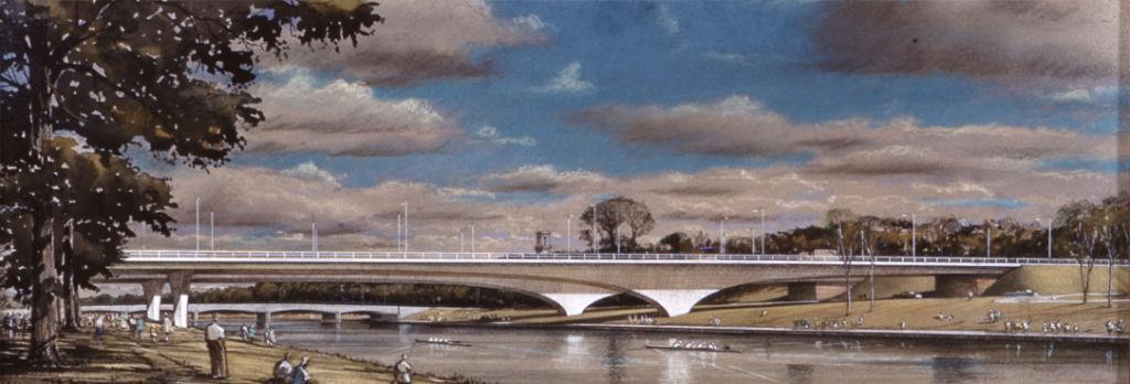 Detail of painting of freeway bridge