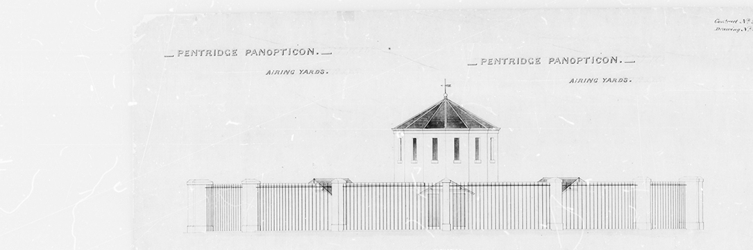 Black and white heritage sketch of panopticon airing yards