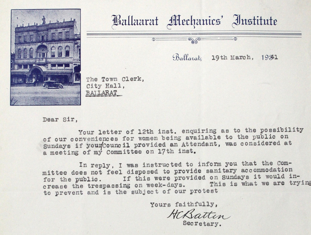 Ballarat Mechanics Institute letterhead