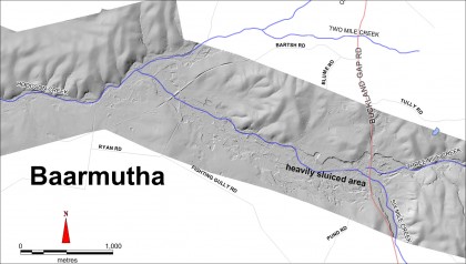 LiDAR image of Three Mile Creek sluicing area