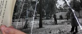 black and white photo of a crime scene